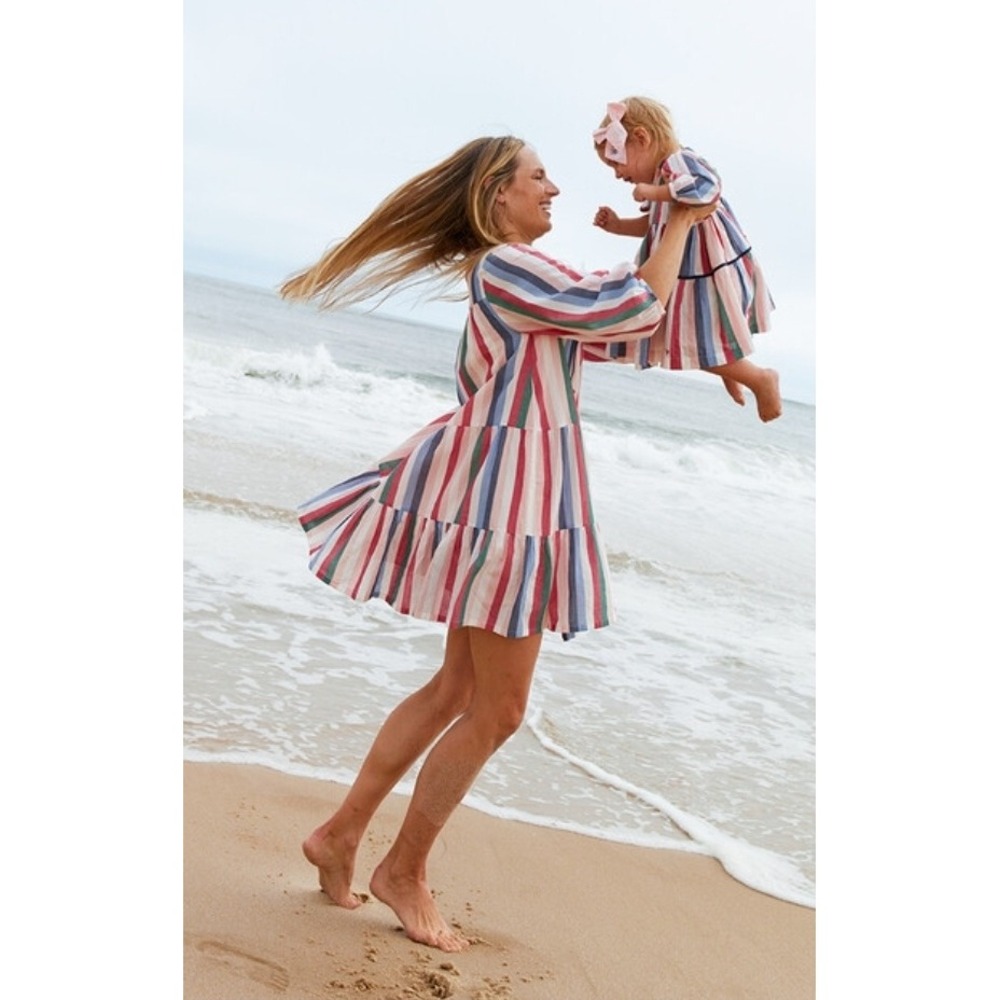 Pink Chicken New York Womens Dress‎ S Striped Tiered Cotton Casual Summer